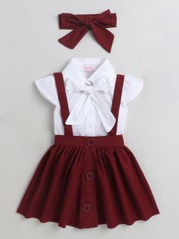 Hopscotch - Girls Maroon Polka Print Shirt and Skirt Set