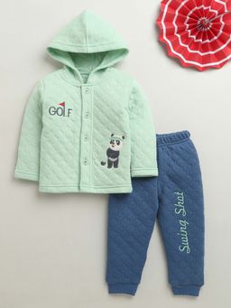 Bumzee - Mint Green & Blue Boys Full Sleeves Polyfill Winter Hoodie and Pyjama