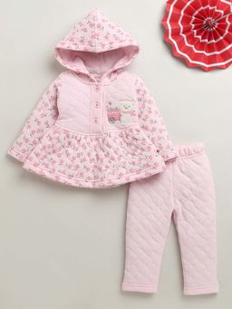 Bumzee - Pink Girls Full Sleeves Polyfill Winter Hoodie and Pyjama