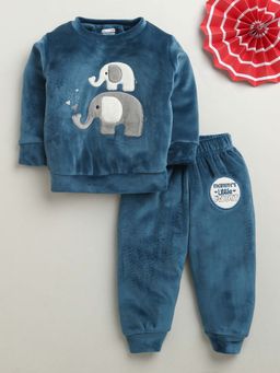 Bumzee - Teal Blue Boys Velvet Winter Top and Pyjama