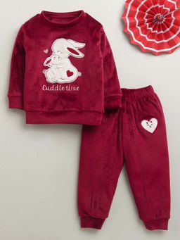 Bumzee - Maroon Boys Velvet Winter Top and Pyjama
