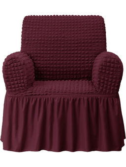 Cortina - Elastic Stretchable Universal Sofa Cover With Skirt 1 Seater - Maroon