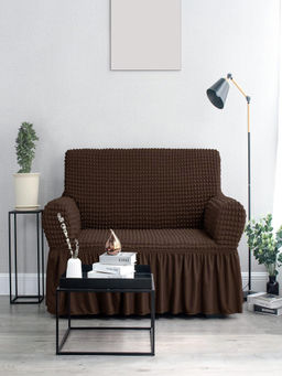 Cortina - Elastic Stretchable Universal Sofa Cover With Skirt 3 Seater - Brown