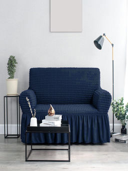 Cortina - Elastic Stretchable Universal Sofa Cover With Skirt 3 Seater - Navy Blue