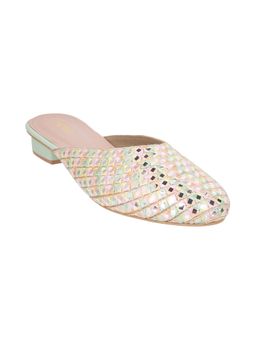 Metro - Womens Green Mules Metro Green Synthetic Mirror Work Women Mules