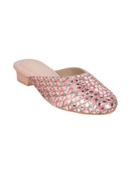 Metro - Womens Pink Mules Metro Pink Synthetic Mirror Work Women Mules
