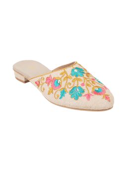 Metro - Womens Beige Mules Metro Beige Beaded Embroidered Women Mules