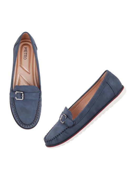 Buy Metro Blue Synthetic Solid/plain Women Loafers Online