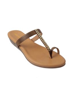 Mochi - Womens Antique Gold Flat ChappalsMochi Antique Gold Synthetic Mirror Work Women Flats