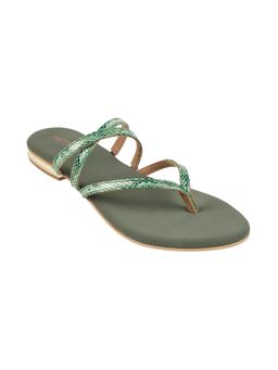 Metro - Womens Green Flat ChappalsMetro Green Synthetic Mirror Work Women Flats