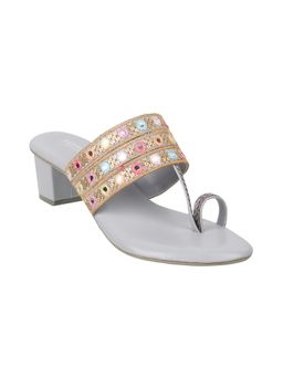 Metro - Womens Grey Medium HeelsMetro Grey Synthetic Embroidered Women Kolhapuris