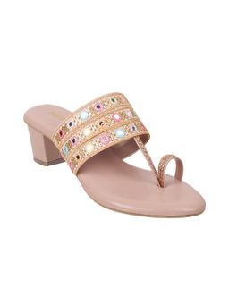 Metro - Womens Pink Medium HeelsMetro Pink Synthetic Embroidered Women Kolhapuris