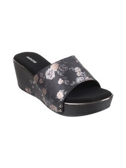 Mochi - Womens Black Platform HeelsMochi Black Synthetic Floral Women Wedges