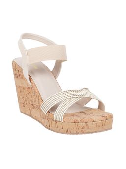 Mochi - Womens Beige Platform HeelsMochi Beige Synthetic Stripes Women Wedges