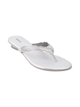 Mochi - Womens Silver Block Heel ChappalsMochi Silver Synthetic Embellished/sequined Women Flats