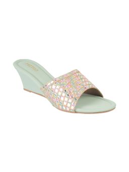 Metro - Green Synthetic Mirror Work Women Wedges