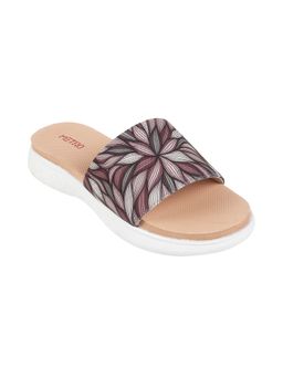 Metro - Womens Peech Flat Mules Metro Peach Synthetic Printed Women Flipflops