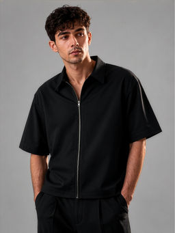 Cove and Lane - Men Black Solid/Plain Polyviscose Shirt