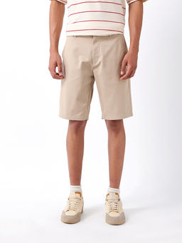 The Bear House - Men Beige Self Design Cotton Shorts