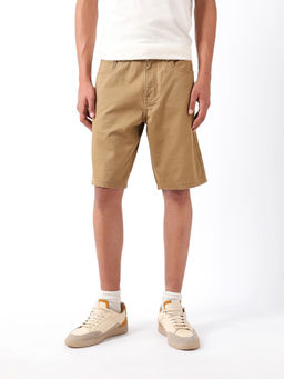 The Bear House - Men Khaki Self Design Cotton Shorts