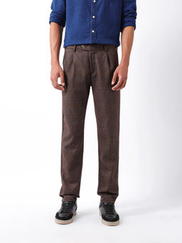 The Bear House - Men Brown Checks Ployester Trouser
