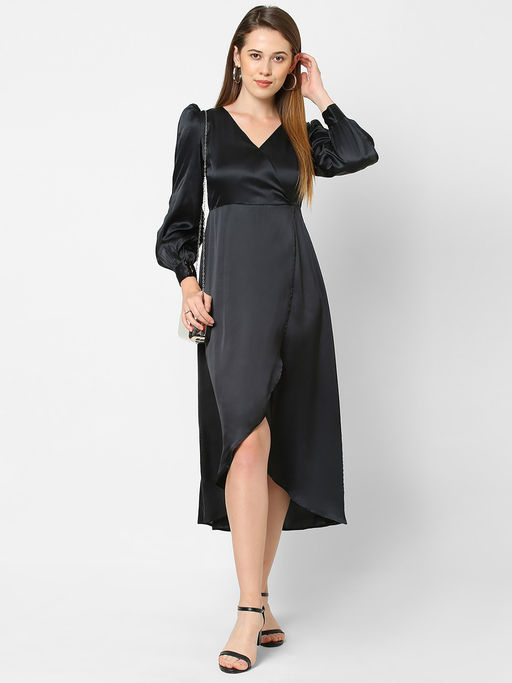black satin wrap dress Plus Emery Long Sleeve Collared / 22W choose your usual wrap dress size Buy MISH Black Satin Wrap