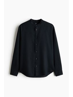 H&M - Men Black Relaxed Fit Linen-Blend Shirt