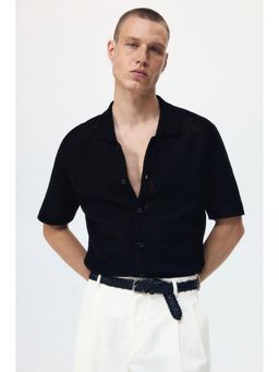 H&M - Men Black Regular Fit Hole-Knit Shirt
