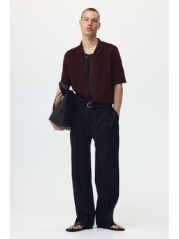 H&M - Men Brown Regular Fit Hole-Knit Shirt