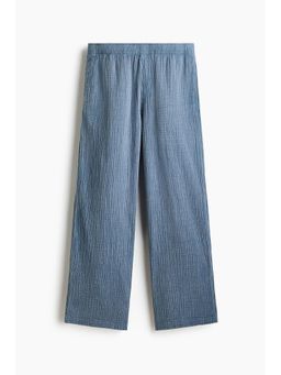 H&M - Men Blue Loose Fit Cotton Muslin Trousers