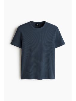 H&M - Men Blue Slim Fit Ribbed T-Shirt