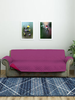 At Home by Nilkamal - Quitled 3 Seater Reversible Sofa Cover|Set of 1 - 179 x 279 cm|Lavender & Fushcia
