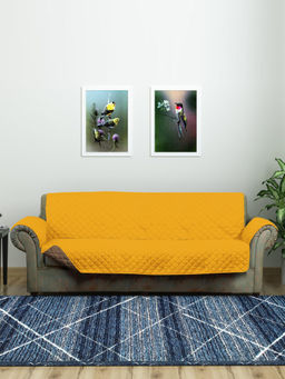 At Home by Nilkamal - Quilted 3 Seater Reversible Sofa Cover | Set of 1 - 179 x 279 cm|Mustard & Taupe