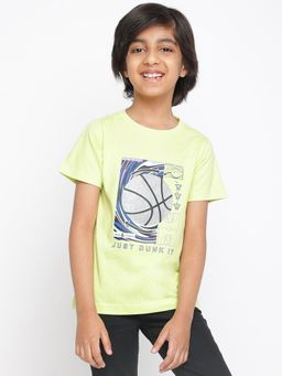 Tales & Stories - Boys Neon Green Cotton Printed T-Shirt