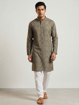ETHNIC INDIA - Green Ethnic Floral Printed Regular Straight Kurta