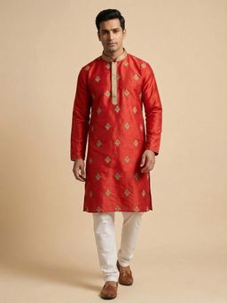 ETHNIC INDIA - Red and Gold Ethnic Motif Detail Regular Straight Kurta