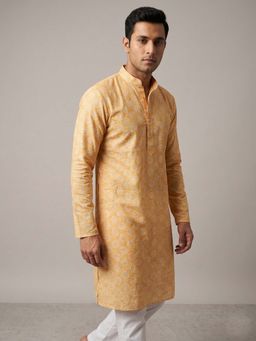 ETHNIC INDIA - Yellow Floral Printed Regular Straight Kurta