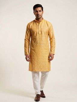 ETHNIC INDIA - Yellow Woven Design Ethnic Motif Detail Straight Kurta