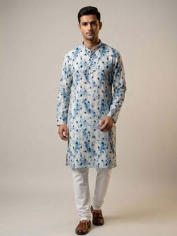 ETHNIC INDIA - Blue and White Abstract Printed Straight Kurta