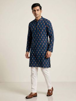 ETHNIC INDIA - Navy Printed Regular Straight Kurta