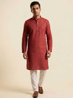 ETHNIC INDIA - Red Ethnic Printed Regular Straight Kurta