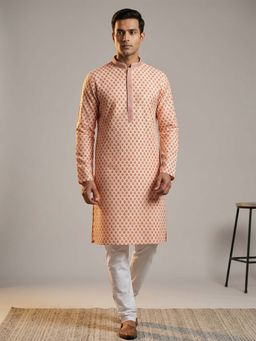 ETHNIC INDIA - Beige and Red Micro Printed Regular Straight Kurta
