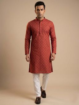 ETHNIC INDIA - Rust Brown Textured Straight Kurta