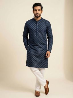 ETHNIC INDIA - Rust Navy Textured Straight Kurta