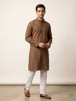ETHNIC INDIA - Brown Ethnic Motif Printed Regular Straight Kurta