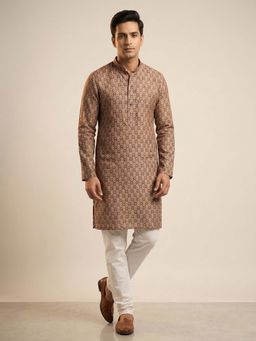 ETHNIC INDIA - Grey and Brown Ethnic Motif Printed Regular Straight Kurta