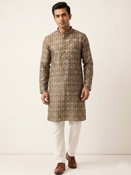 ETHNIC INDIA - Grey Ethnic Motif Printed Regular Straight Kurta
