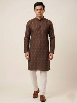 ETHNIC INDIA - Brown Ethnic Printed Regular Straight Kurta