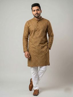 ETHNIC INDIA - Mustard Yellow Ethnic Printed Regular Straight Kurta