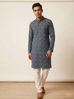 ETHNIC INDIA - Navy All Over Printed Straight Kurta